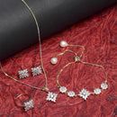 White Gold-Plated Asscher Shaped American Diamond Studded Jewellery Set Combo