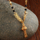 Gold-Plated Brass Black Artificial Beads Studded Floral Mangalsutra