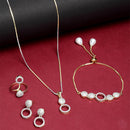 White & Gold-Plated Oval Shaped American Diamond Studded Jewellery Set Combo