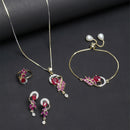 Red 18K Gold-Plated Cubic Zirconia Studded Handcrafted Jewellery Set Combo