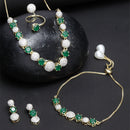 Gold-Plated & Green CZ Stone-Studded Jewellery Set Combo