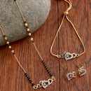 Heart Shaped Gold-Plated & White AD-Studded & Beaded Mangalsutra Set