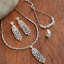 Rhodium-Plated with Silver-Tone White American Diamond-Studded Jewellery Set Combo