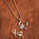 Gold-Plated Butterfly & Heart Shaped White Cubic Zirconia Stone Studded Pendant Set