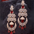 Red American Diamond with Rose Gold-Plated Contemporary Chandbalis Earrings
