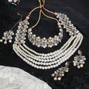 Flower Shaped Gold-Plated & White Kundan-Studded Five Layered Jewellery Set Combo