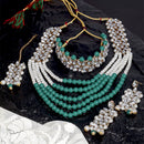 Gold-Plated & Green Kundan-Studded & Pearl Beaded Antique Jewellery Set Combo