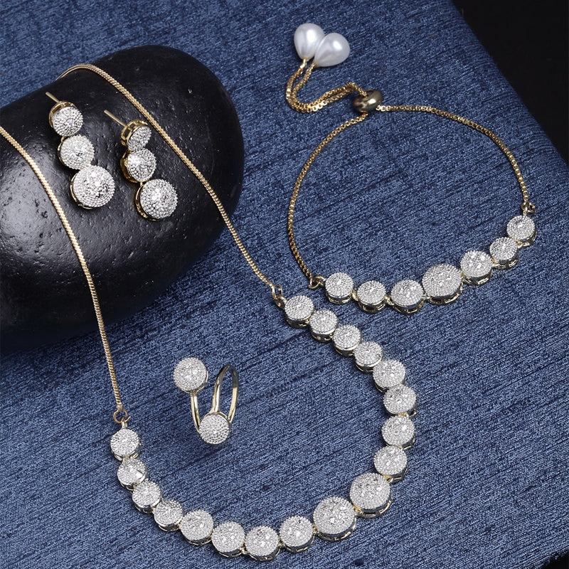 Combo Gold-Plated White American Diamond-Studded Jewellery Set