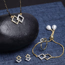 Gold-Plated & White AD-Studded & Beaded Square Shaped Mangalsutra Set