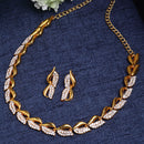 Stylish Ethnic 18K Gold Plated White Cubic Zirconia Necklace Set With Earrings