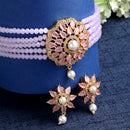 Multi-String Gold-Plated Pink & White Kundan Studded & Beaded Floral Shaped Choker Jewellery Set
