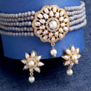 Grey Gold-plated Kundan Studded & Beaded Multistrand Choker Necklace Jewellery Set