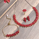 18K Gold-Plated Flower Shaped American Diamond Studded Handcrafted Jewellery Set Combo