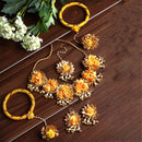 Yellow & White Pearl Gota Patti Flower Jewellery Set Combo