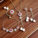 Gold-Plated Red Stone Asscher Shaped American Diamond Jewellery Set Combo