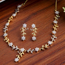 Leaf & Flower Shaped Gold-Plated with Silver-Tone & White American Diamond Studded Handcrafted Jewellery Set