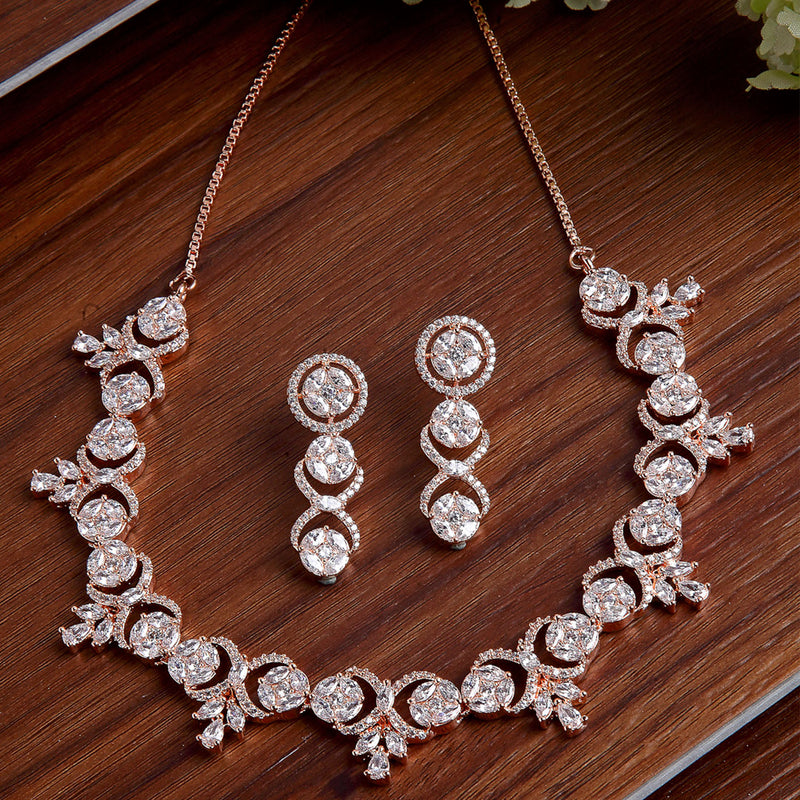 Rose Gold-Plated CZ & American Diamond Studded Handcrafted Jewellery Set