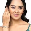 Rhodium-Plated Silver Toned Sea Green American Diamond Studded Bracelet