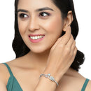 Rhodium-Plated Silver Toned Sea Green American Diamond Studded Bracelet