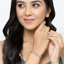 Rhodium-Plated Silver Toned Square Sea Green American Diamond Studded Kada Bracelet