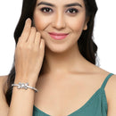 Rose Gold-Plated Black Toned Square Shaped White American Diamond Studded Bracelet