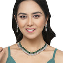 Rhodium-Plated Green American Diamonds Studded Wacky Necklace & Earrings Jewellery Set