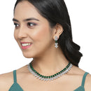 Rhodium-Plated Green American Diamonds Studded Wacky Necklace & Earrings Jewellery Set