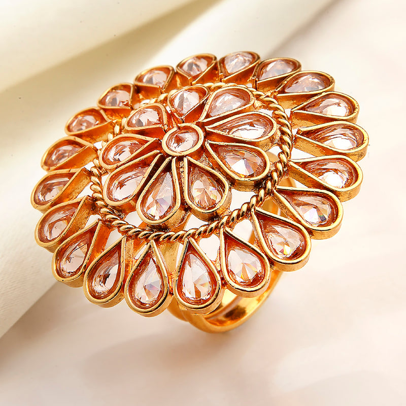 Gold-Plated & Metallic American Diamond Studded Finger Ring