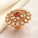 Gold-Plated Red & White Cubic Zirconia Stone Studded Ring