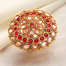 Gold-Plated Round & Teardrop Shaped White & Red Cubic Zirconia Studded Ring