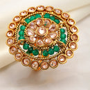 Gold-Plated Green & White Cubic Zirconia Studded Ring