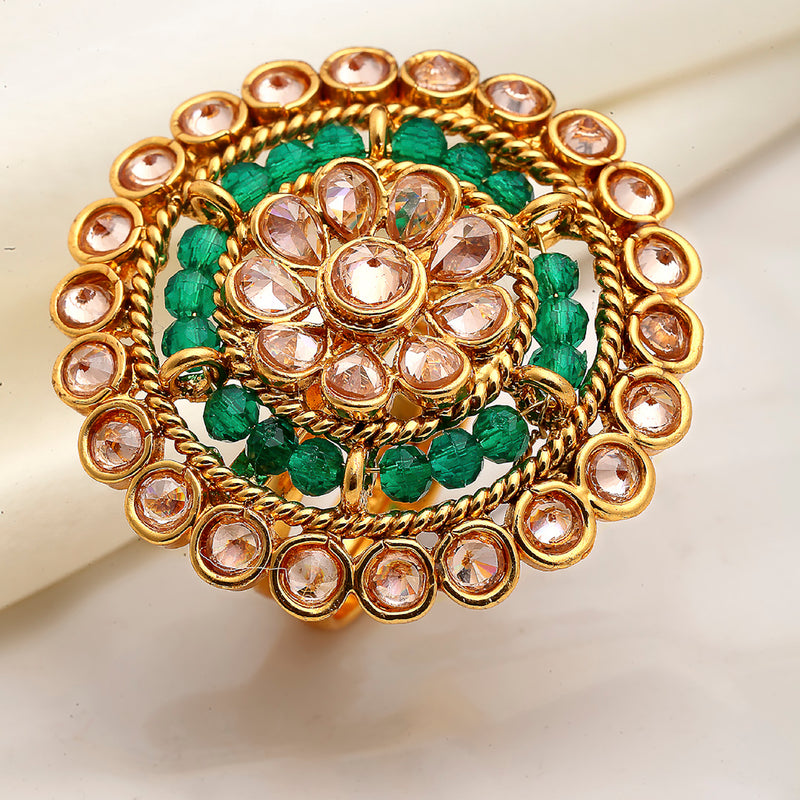 Gold-Plated Green & White Cubic Zirconia Studded Ring