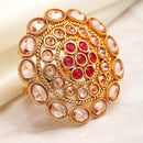 Gold-Plated Round Shaped Red Cubic Zirconia Studded Ring