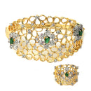 Gold-Plated Floral Design White & Green American Diamond Studded Bangle & Ring Set