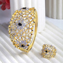 Gold-Plated Floral Design Black & White American Diamond Studded Bangle & Ring Set