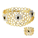 Gold-Plated Floral Design Black & White American Diamond Studded Bangle & Ring Set