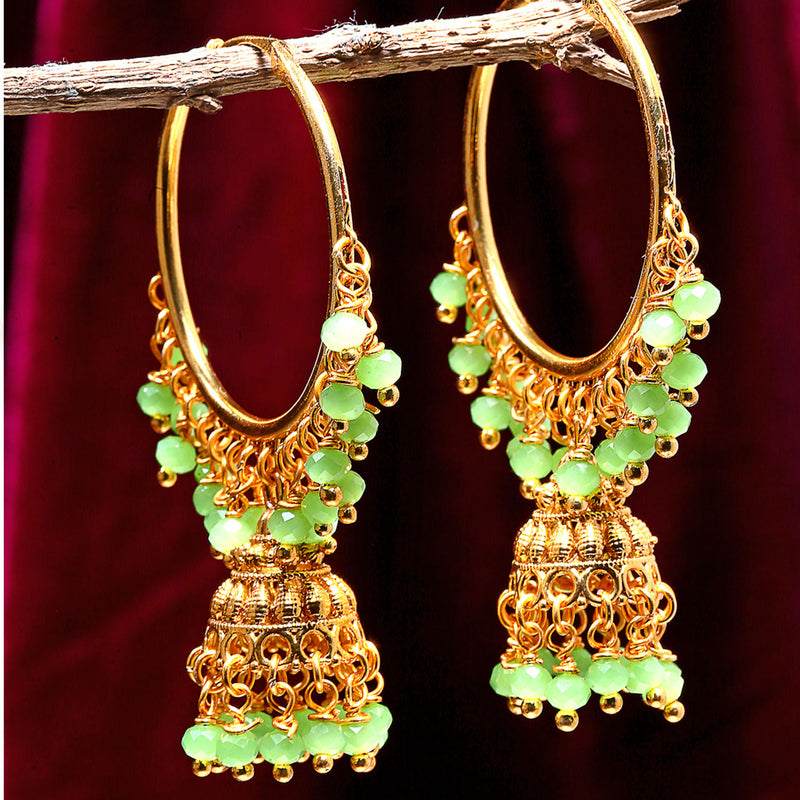 Lime Green with Gold-Plated Dome Shaped Jhumkas Earrings