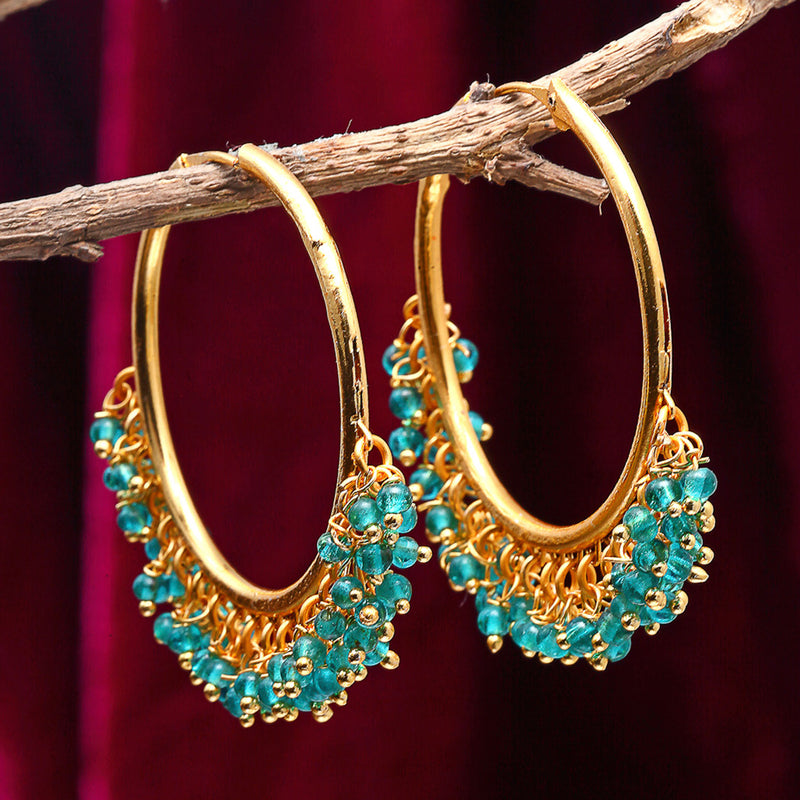 Sea Green & Gold-Toned Cubic Zirconia Circular Hoop Earrings