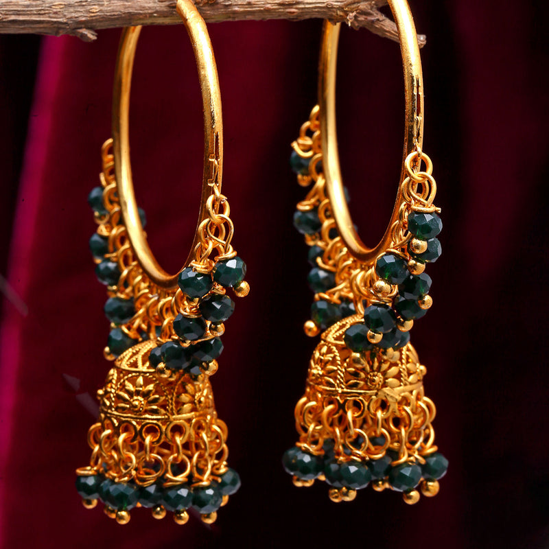 Black Dome Shaped Jhumkas Earrings with Gold-Toned Copper