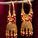 Red & Gold-Toned Copper Cubic Zirconia Dome Shaped Jhumkas Earrings