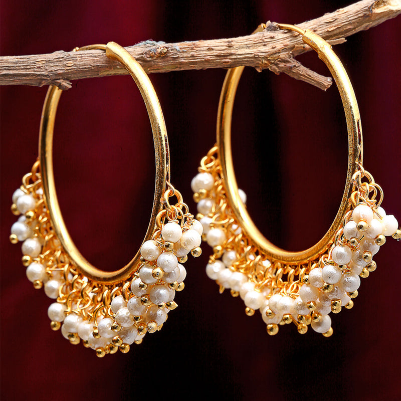 White & Gold-Toned Cubic Zirconia Contemporary Hoop Earrings
