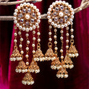 White Classic Circular Shaped Gold-Plated Earring With Drop Jhumka Earrings