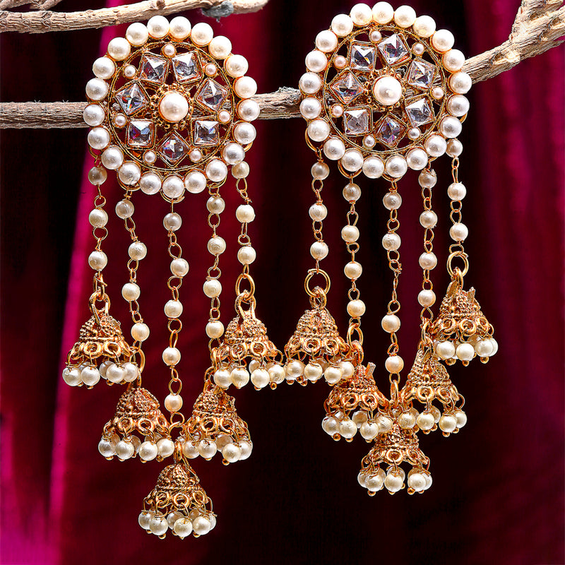 White Classic Circular Shaped Gold-Plated Earring With Drop Jhumka Earrings
