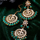 Gold-Plated Green Pearl & Kundan Studded Maang Tikka With Earrings