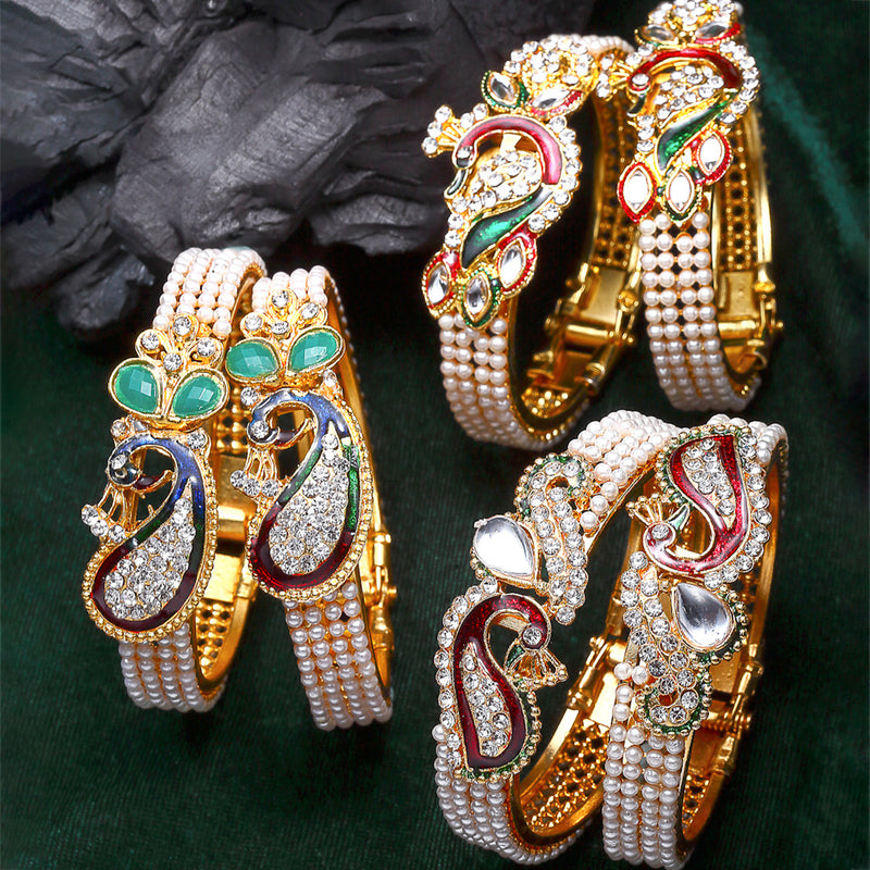 Gold-Plated Toned & Green Brass  Set of 6 Kada Bracelet