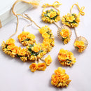 Gold-Plated Yellow & Green Pearl Gota Patti Flower Jewellery Set Combo (Haldi, Mehndi, Bridal Shower )