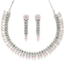 Rhodium-Plated with Silver-Tone Pink American Diamond-Studded Jewellery Set