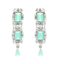 Rhodium-Plated Silver-Toned & Sea-Green American Diamond Stone-Studded Jewellery Set