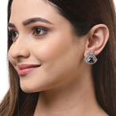 Navy Blue American Diamond Triangular Shaped Rhodium-Plated with Silver-Tone Studs Earrings