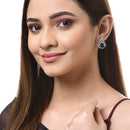 Navy Blue American Diamond Triangular Shaped Rhodium-Plated with Silver-Tone Studs Earrings